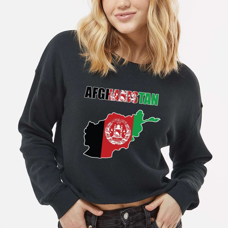 Afghanistan Map Flag Emblem Cropped Pullover Crew