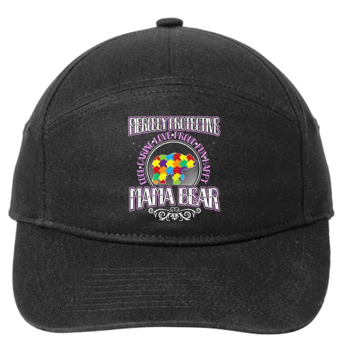 Autism Mom Fiercely Protective Mama Bear Support 7-Panel Snapback Hat