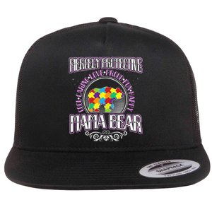 Autism Mom Fiercely Protective Mama Bear Support Flat Bill Trucker Hat