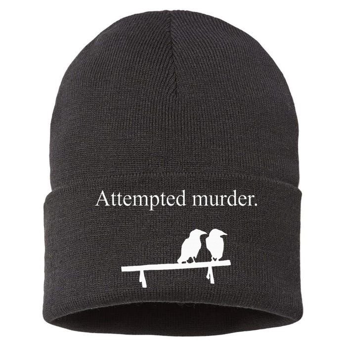 Attempted Murder Funny Sarcasm Crows Ornithology Sustainable Knit Beanie