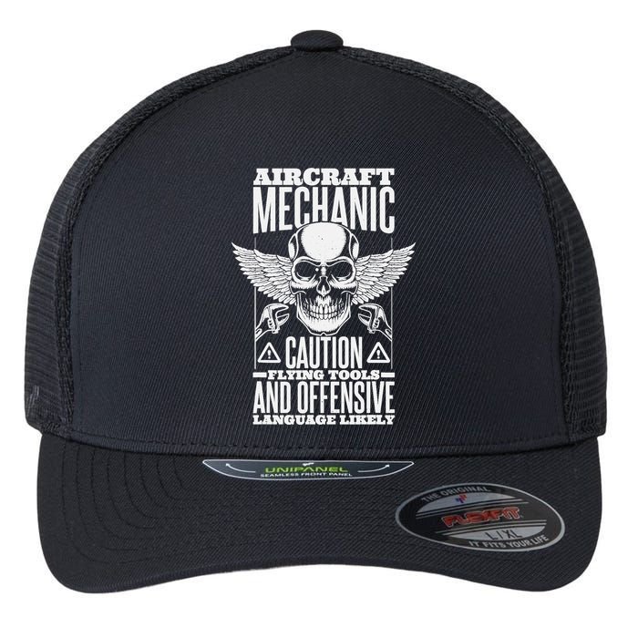 Aircraft Mechanic Flying Tools And Offensive Language, Plane Flexfit Unipanel Trucker Cap