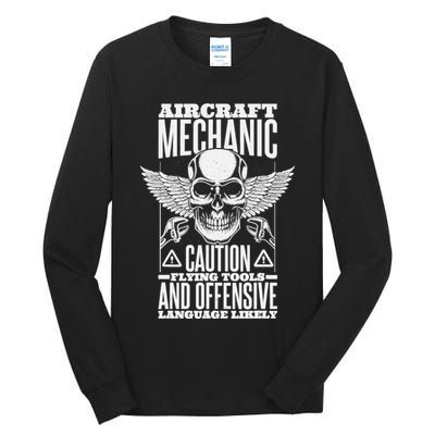 Aircraft Mechanic Flying Tools And Offensive Language, Plane Tall Long Sleeve T-Shirt