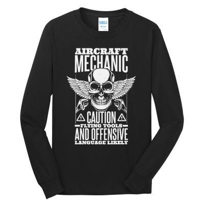 Aircraft Mechanic Flying Tools And Offensive Language, Plane Tall Long Sleeve T-Shirt