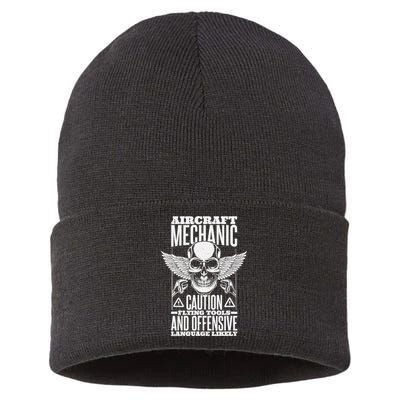 Aircraft Mechanic Flying Tools And Offensive Language, Plane Sustainable Knit Beanie