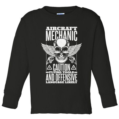Aircraft Mechanic Flying Tools And Offensive Language, Plane Toddler Long Sleeve Shirt