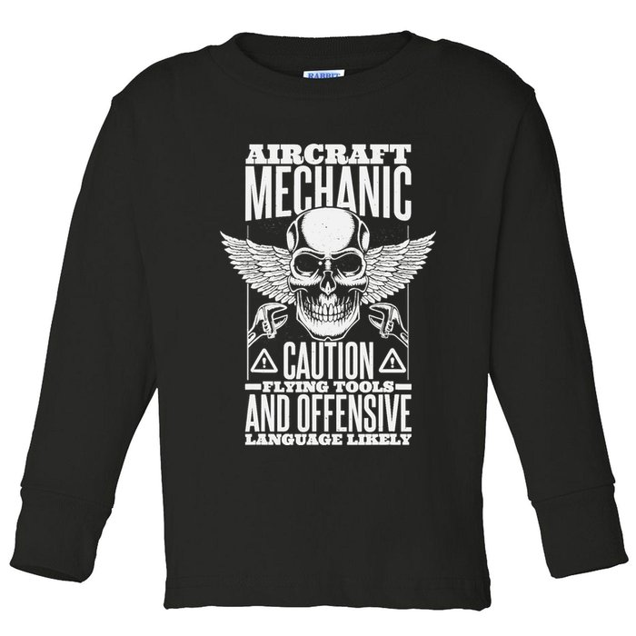 Aircraft Mechanic Flying Tools And Offensive Language, Plane Toddler Long Sleeve Shirt