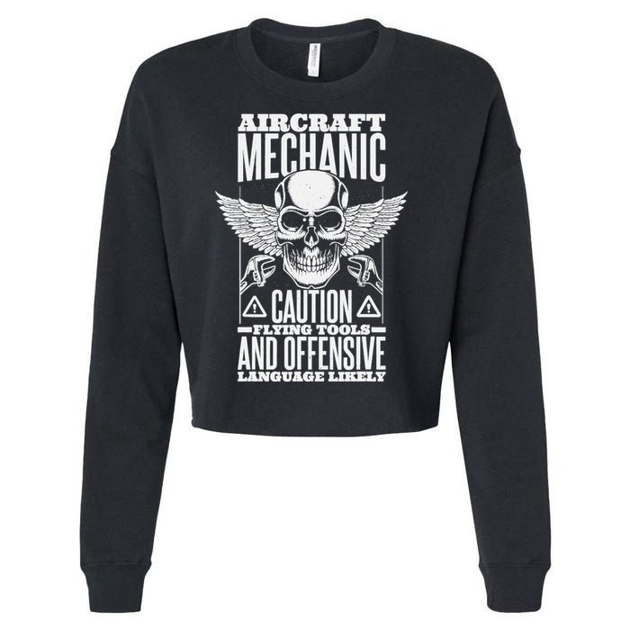 Aircraft Mechanic Flying Tools And Offensive Language, Plane Cropped Pullover Crew