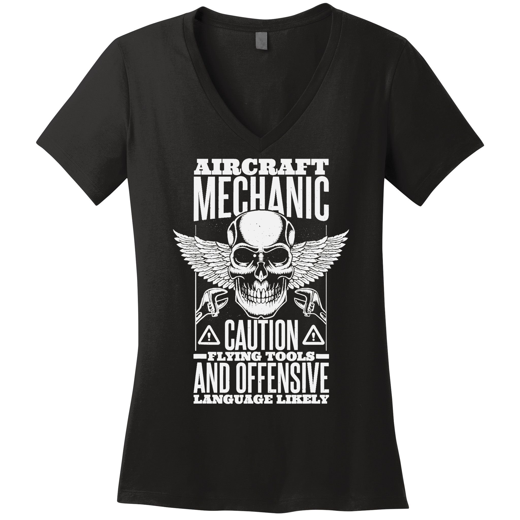 Aircraft Mechanic Flying Tools And Offensive Language, Plane Women's V-Neck T-Shirt