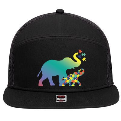 Autism Mom Gift Design Autism Awareness Elephant 7 Panel Mesh Trucker Snapback Hat