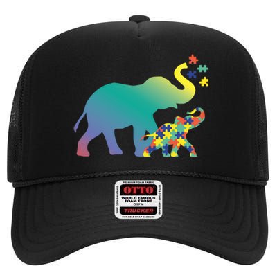 Autism Mom Gift Design Autism Awareness Elephant High Crown Mesh Back Trucker Hat