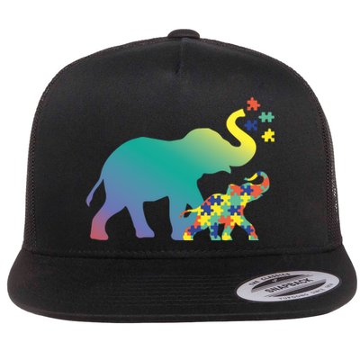 Autism Mom Gift Design Autism Awareness Elephant Flat Bill Trucker Hat