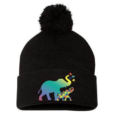 Autism Mom Gift Design Autism Awareness Elephant Pom Pom 12in Knit Beanie