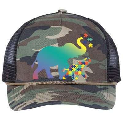 Autism Mom Gift Design Autism Awareness Elephant Retro Rope Trucker Hat Cap