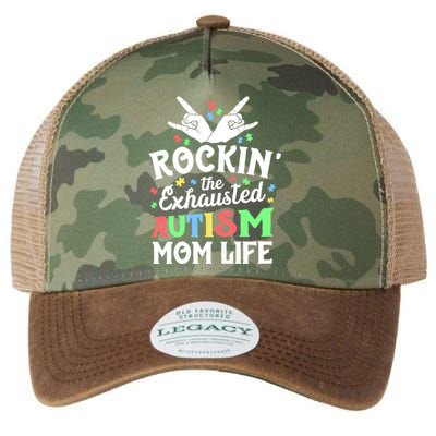 Autism Mama Gift Rockin' The Exhausted Autism Mom Life Funny Gift Legacy Tie Dye Trucker Hat