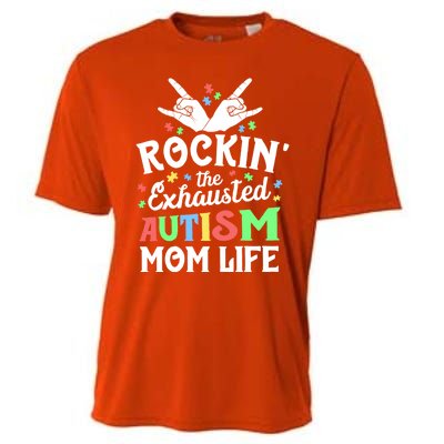 Autism Mama Gift Rockin' The Exhausted Autism Mom Life Funny Gift Cooling Performance Crew T-Shirt