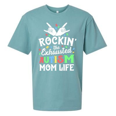 Autism Mama Gift Rockin' The Exhausted Autism Mom Life Funny Gift Sueded Cloud Jersey T-Shirt