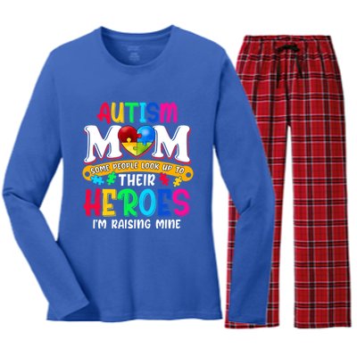 Autism Mom Gift Some People Look Up To Their Heroes Meaningful Gift Women's Long Sleeve Flannel Pajama Set 