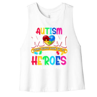 Autism Mom Gift Some People Look Up To Their Heroes Meaningful Gift Women's Racerback Cropped Tank