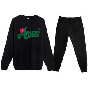 Amen Master Golf Tournament Golfing Girl Pink Flower Premium Crewneck Sweatsuit Set