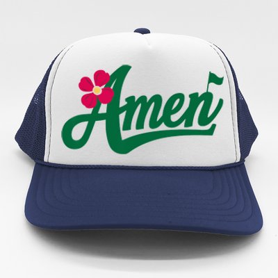 Amen Master Golf Tournament Golfing Girl Pink Flower Trucker Hat