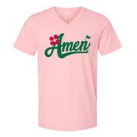 Amen Master Golf Tournament Golfing Girl Pink Flower V-Neck T-Shirt