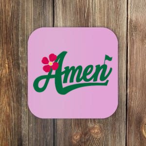 Amen Master Golf Tournament Golfing Girl Pink Flower Coaster