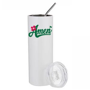 Amen Master Golf Tournament Golfing Girl Pink Flower Stainless Steel Tumbler