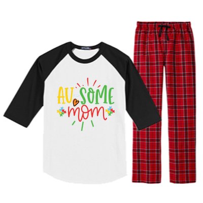 Augiftsome Mom Graphic For Mother Of Autistic Autism Meaningful Gift Raglan Sleeve Pajama Set