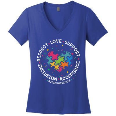 Autism Meaningful Gift Mom Dad Respect Love Support Autism Awareness Gift Women's V-Neck T-Shirt