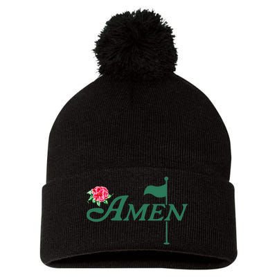 Amen Master Golf Azalea Tournament Pink Golfing Girl Flower Pom Pom 12in Knit Beanie