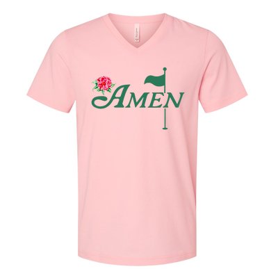 Amen Master Golf Azalea Tournament Pink Golfing Girl Flower V-Neck T-Shirt