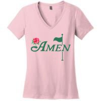 Amen Master Golf Azalea Tournament Pink Golfing Girl Flower Women's V-Neck T-Shirt