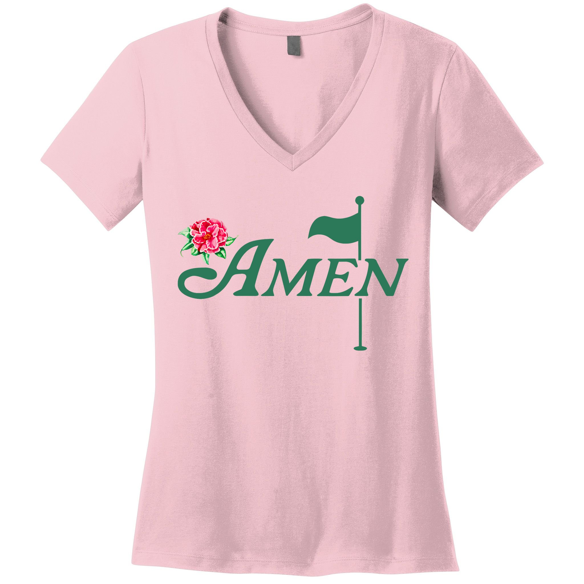 Amen Master Golf Azalea Tournament Pink Golfing Girl Flower Women's V-Neck T-Shirt