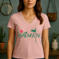 Amen Master Golf Azalea Tournament Pink Golfing Girl Flower Women's V-Neck T-Shirt