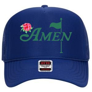 Amen Master Golf Azalea Tournament Pink Golfing Girl Flower High Crown Mesh Back Trucker Hat