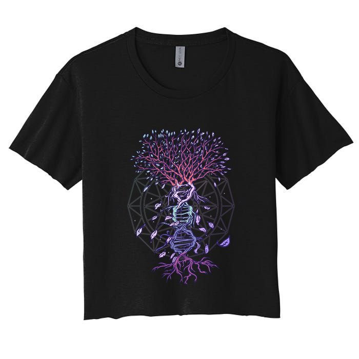 Abstract Madala Geometric Dna Tree Life Gift Esoteric Geometry Gift Women's Crop Top Tee