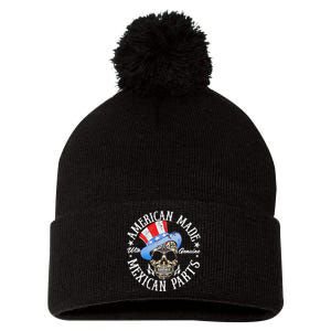 American Made Genuine Mexican Parts Skull Design Pom Pom 12in Knit Beanie