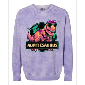 Auntiesaurus Meaningful Gift T Rex Auntie Saurus Dinosaur Aunt Gift Colorblast Crewneck Sweatshirt