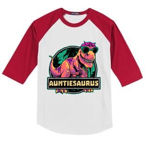 Auntiesaurus Meaningful Gift T Rex Auntie Saurus Dinosaur Aunt Gift Kids Colorblock Raglan Jersey