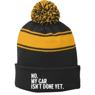 Auto Mechanic Garage Joke For Car Guy Lover Racer Enthusiast Stripe Pom Pom Beanie