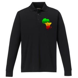 Africa Map Green Yellow Red Proud African Pride Juneteenth Performance Long Sleeve Polo