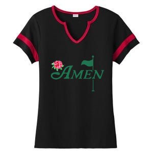 Amen Master Golf Azalea Tournament Pink Golfing Girl Flower Ladies Halftime Notch Neck Tee