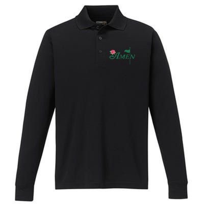 Amen Master Golf Azalea Tournament Pink Golfing Girl Flower Performance Long Sleeve Polo