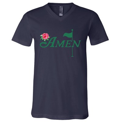 Amen Master Golf Azalea Tournament Pink Golfing Girl Flower V-Neck T-Shirt