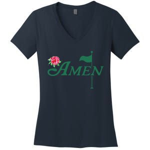 Amen Master Golf Azalea Tournament Pink Golfing Girl Flower Women's V-Neck T-Shirt