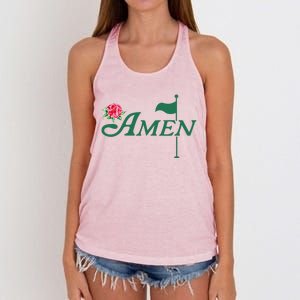 Amen Master Golf Azalea Tournament Pink Golfing Girl Flower Women's Knotted Racerback Tank