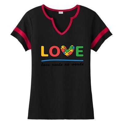 Autism Meaningful Gift Love Needs No Words Gift Ladies Halftime Notch Neck Tee