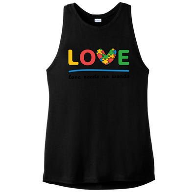 Autism Meaningful Gift Love Needs No Words Gift Ladies PosiCharge Tri-Blend Wicking Tank