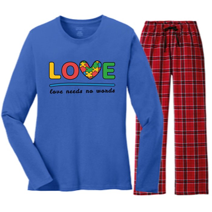 Autism Meaningful Gift Love Needs No Words Gift Women's Long Sleeve Flannel Pajama Set 