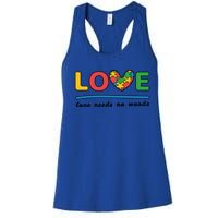 Autism Meaningful Gift Love Needs No Words Gift Women's Racerback Tank